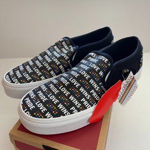 Vans Women Size 8.5 Asher Black Pride Love Wins Slip On Canvas Sneaker Glitter